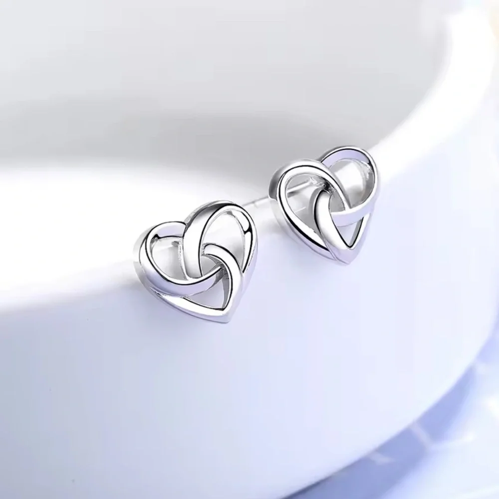 Sterling Silver Knot Heart Earrings - Picture 1 of 1